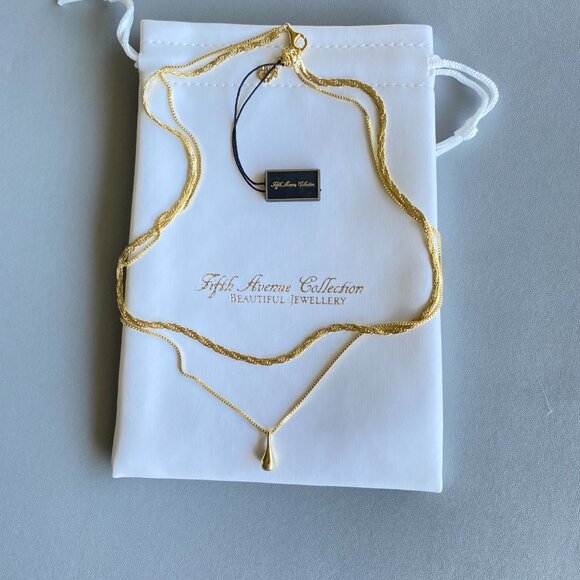 FAC Gold Tone Textured Layered Teardrop Necklace NWT - Picture 7 of 8